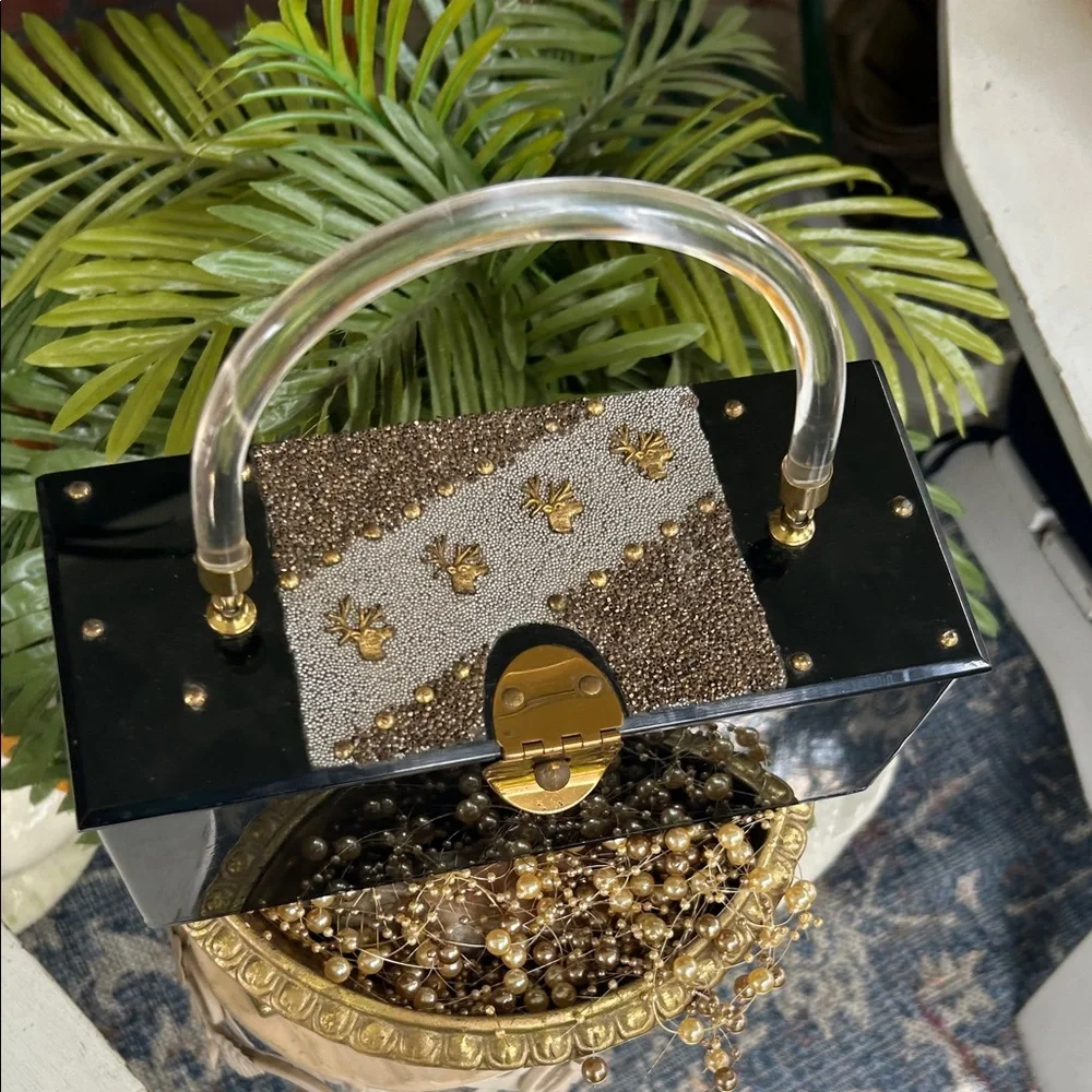 Vintage DORSET Black and Gold Lucite Box Bag